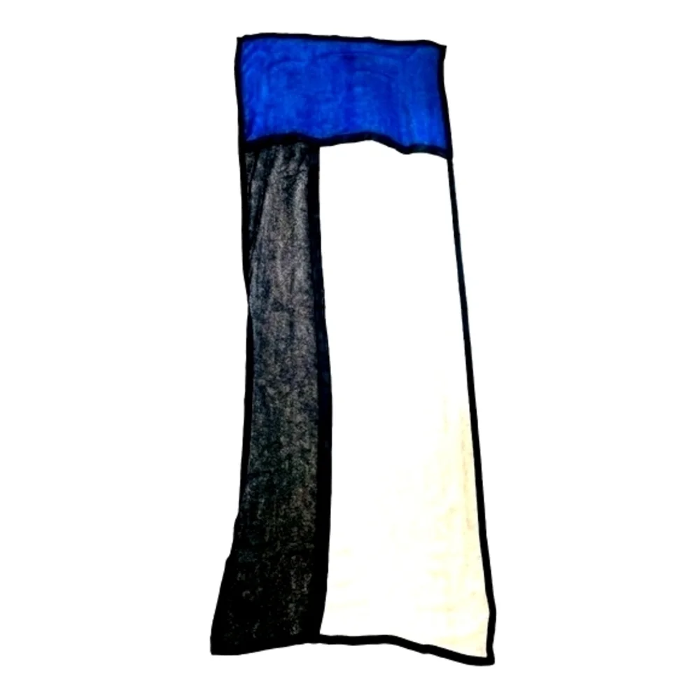Designer Blue Black White Blocks Framed Silk Scarf 72